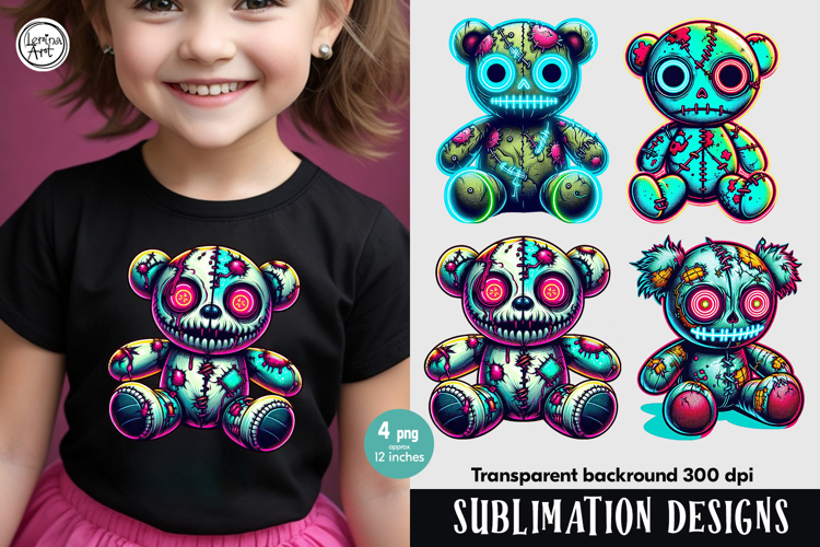 Zombie Toy. Teddy Bear. PNG sublimation