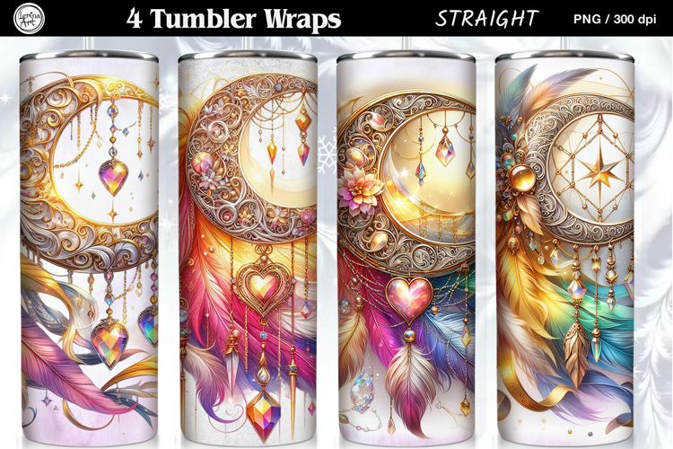 4 Boho Moon Tumbler Sublimation, 20 oz Tumbler Wrap