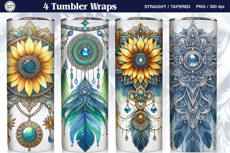 4 Boho Tumbler Sublimation, 20 oz Tumbler Wrap