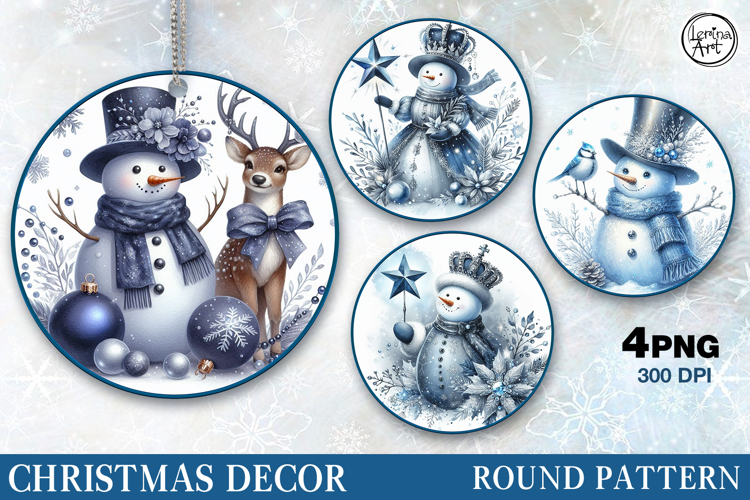 Blue Christmas Decor | Cute Snowman | PNG Sublimation