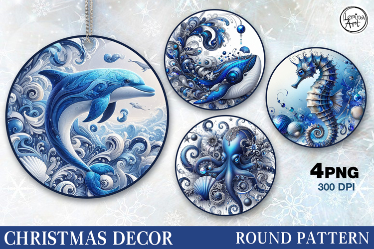 Blue Christmas Decor | Cute Sea Animals| PNG Sublimation