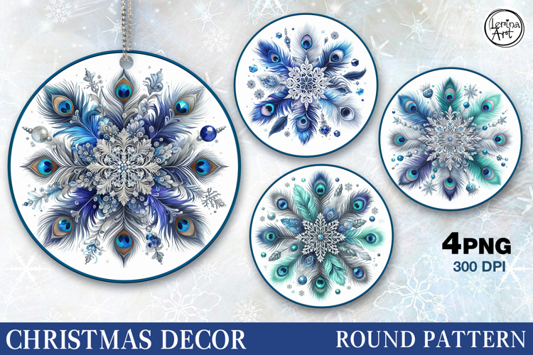 4 Round Christmas Decor | Cristmas Snowflakes Decor