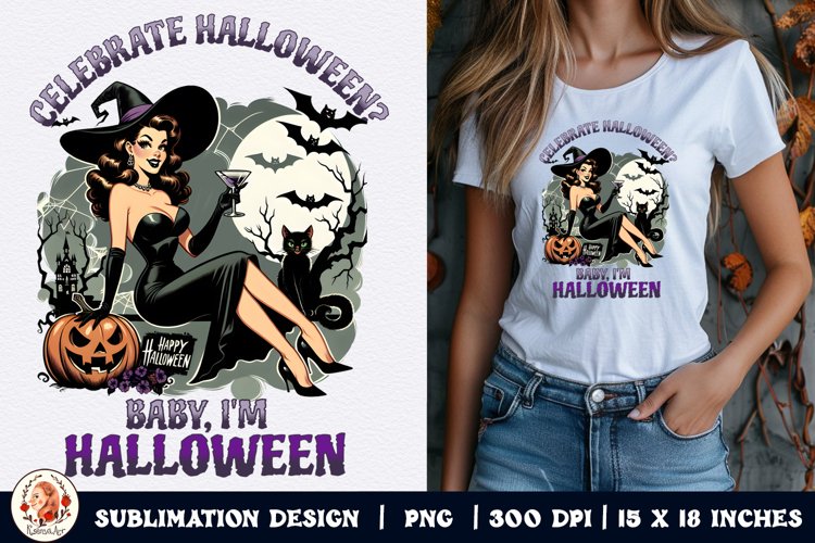 Halloween Witch Sublimation,Retro Halloween,Witch Sublimatio example image 1
