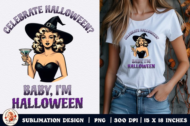 Halloween Witch Sublimation,Retro Halloween,Witch Sublimatio example image 1
