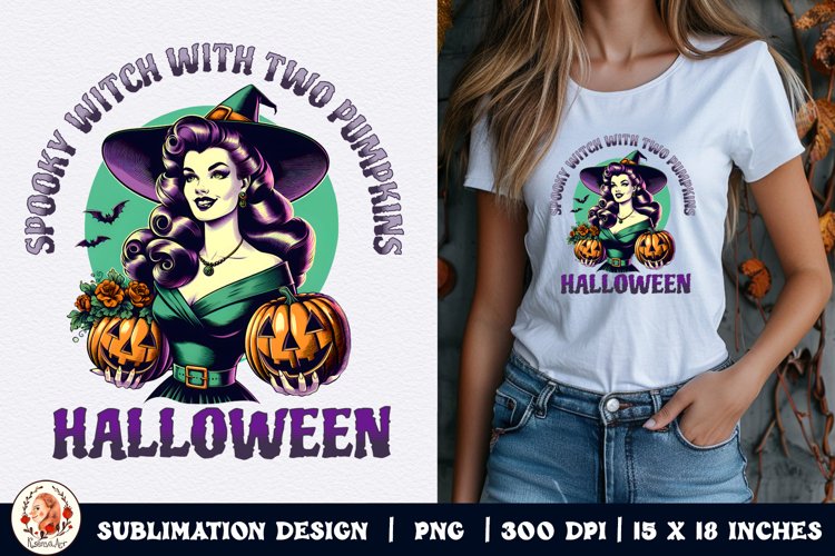 Halloween Witch Sublimation,Retro Halloween,Witch Sublimatio example image 1