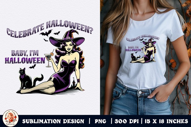 Halloween Witch Sublimation,Retro Halloween,Witch Sublimatio example image 1