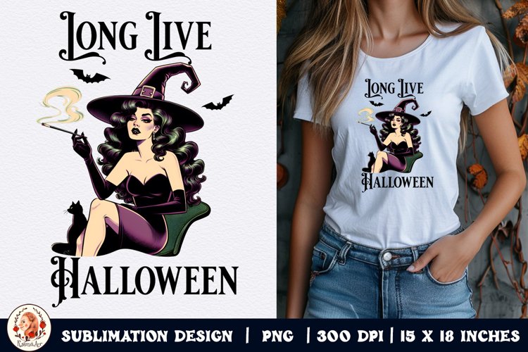 Halloween Witch Sublimation,Retro Halloween,Witch Sublimatio example image 1
