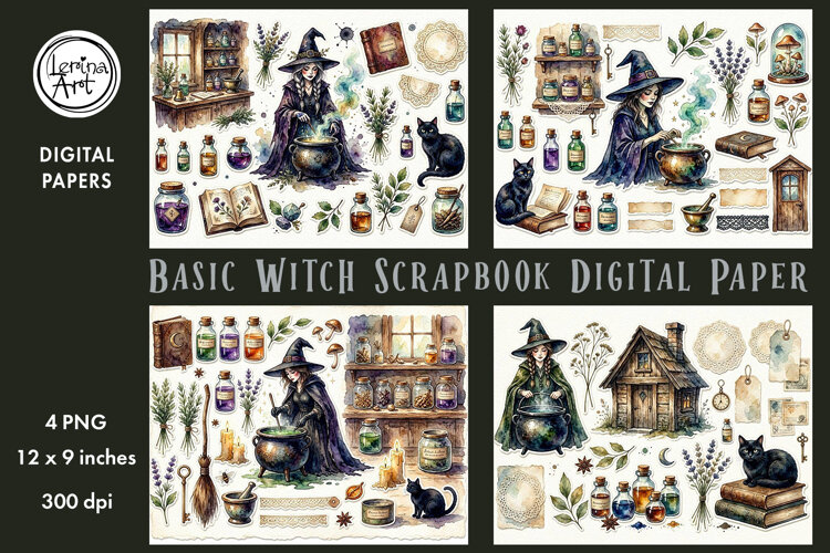 Basic Witch digital papers. Junk Journal page. Scrapbook example image 1