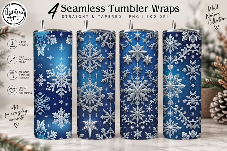 Christmas Snowflakes Seamless Tumbler Sublimation, 20 oz example image 1