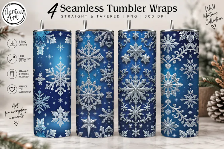Christmas Snowflakes Seamless Tumbler Sublimation, 20 oz