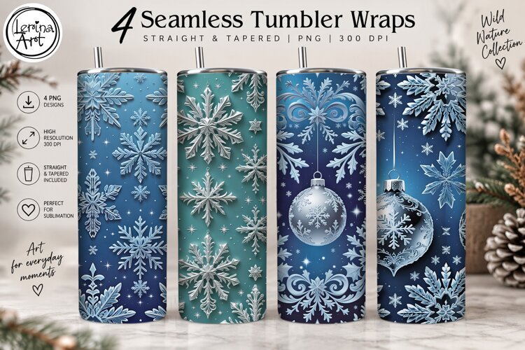 Christmas Snowflakes Seamless Tumbler Sublimation, 20 oz example image 1