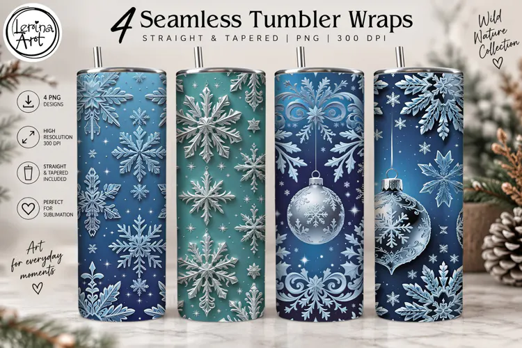 Christmas Snowflakes Seamless Tumbler Sublimation, 20 oz