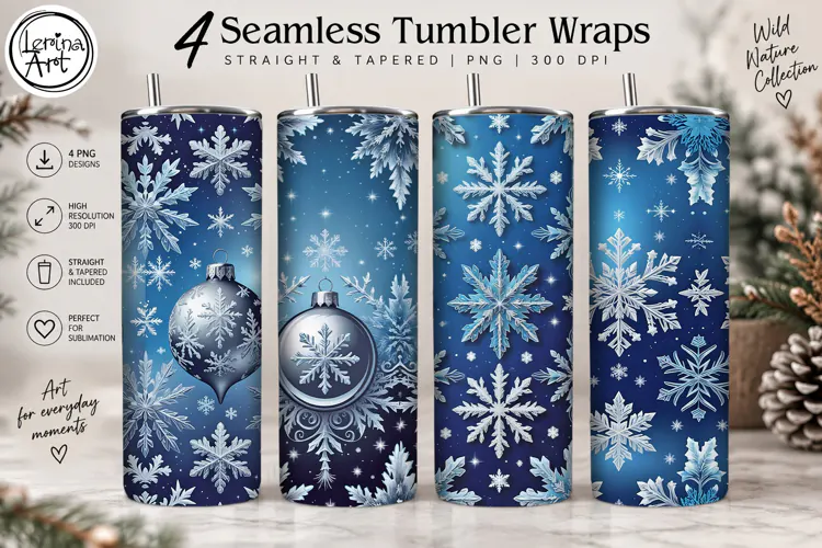 Christmas Snowflakes Seamless Tumbler Sublimation, 20 oz