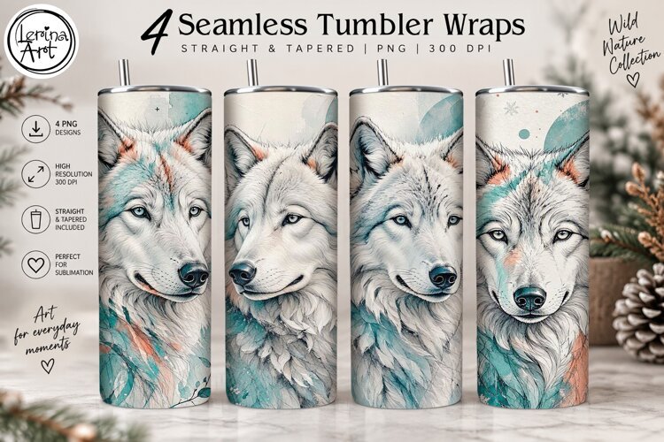 4 Wolf Tumbler Wrap Sublimation, 20 oz example image 1