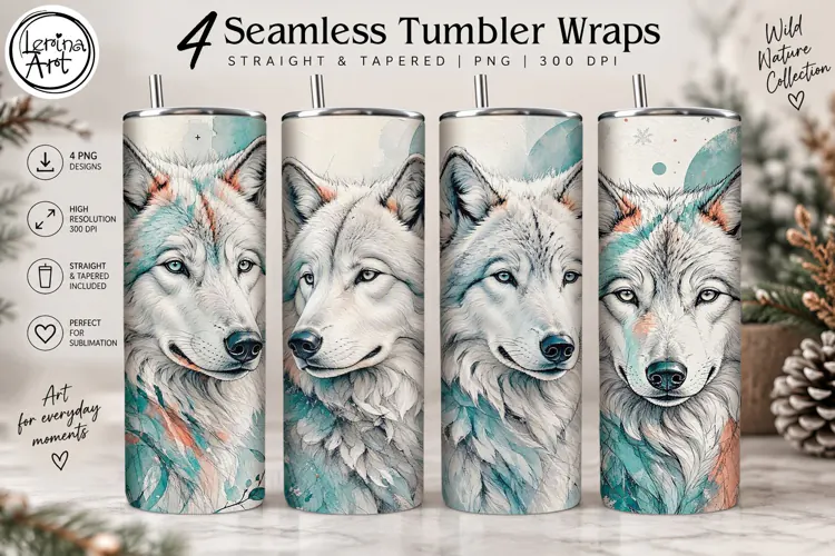 4 Wolf Tumbler Wrap Sublimation, 20 oz