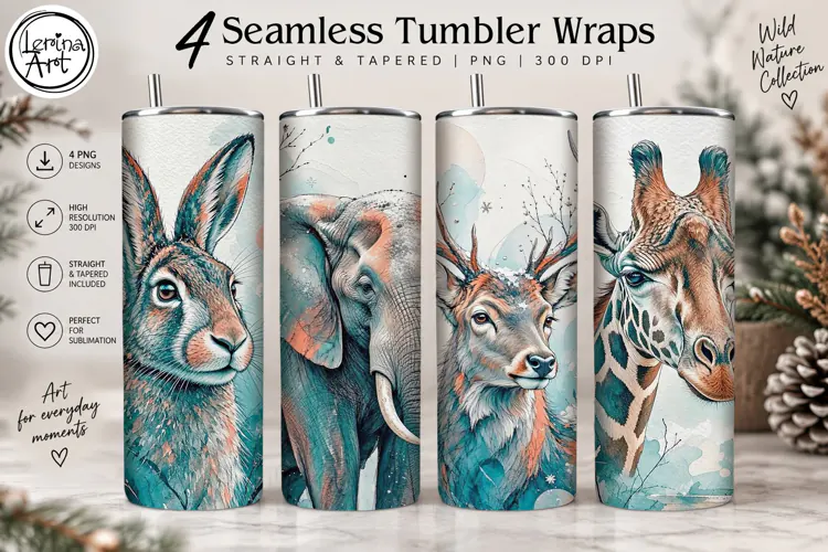 Animal Tumbler Wraps | Rabbit Elephant Deer Giraffe PNG