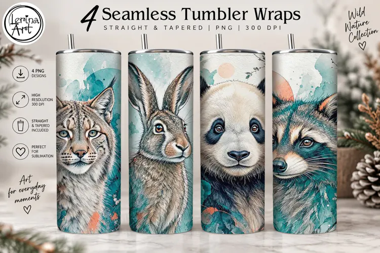 Animal Tumbler Wraps | Lynx Rabbit Panda Raccoon PNG