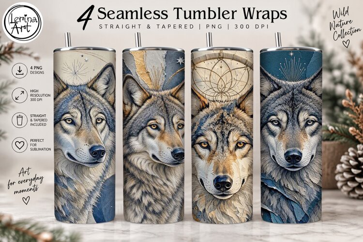4 Wolf Tumbler Wrap Sublimation, 20 oz example image 1