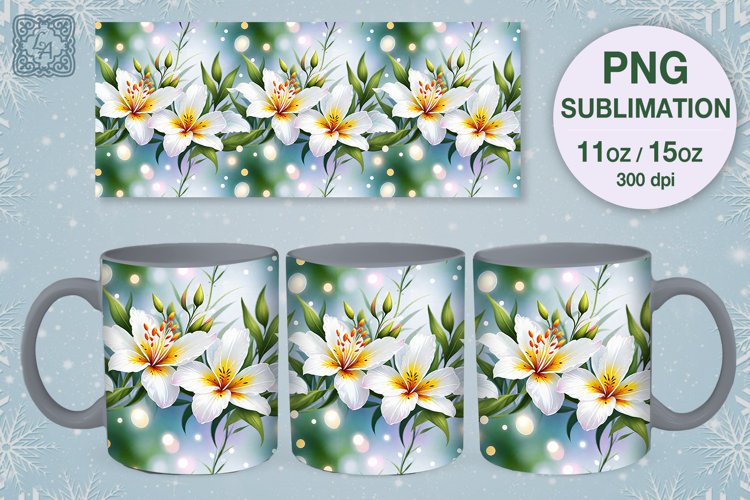 Snow Lilies mug wrap. 11&15oz example image 1