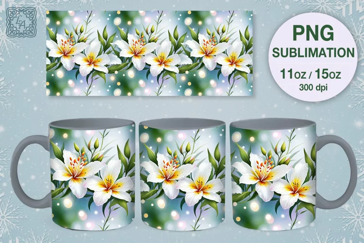 Snow Lilies mug wrap. 11&15oz