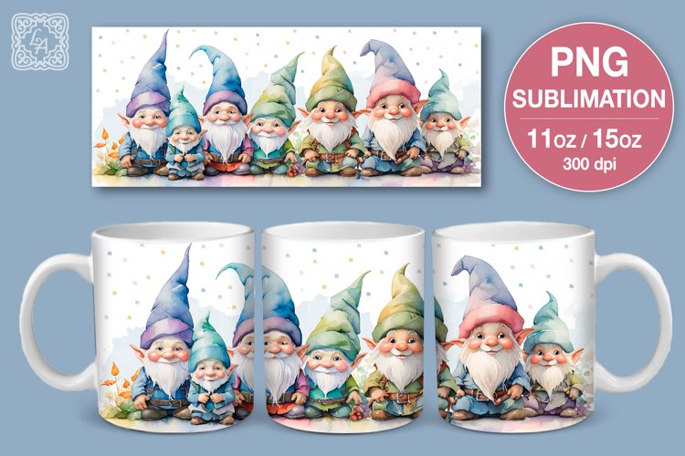 Funny Gnomes mug PNG sublimation. 11 & 15 oz mug wrap PNG example image 1