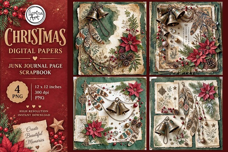 Christmas digital papers. Junk Journal page. Scrapbook example image 1