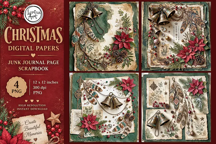 Christmas digital papers. Junk Journal page. Scrapbook