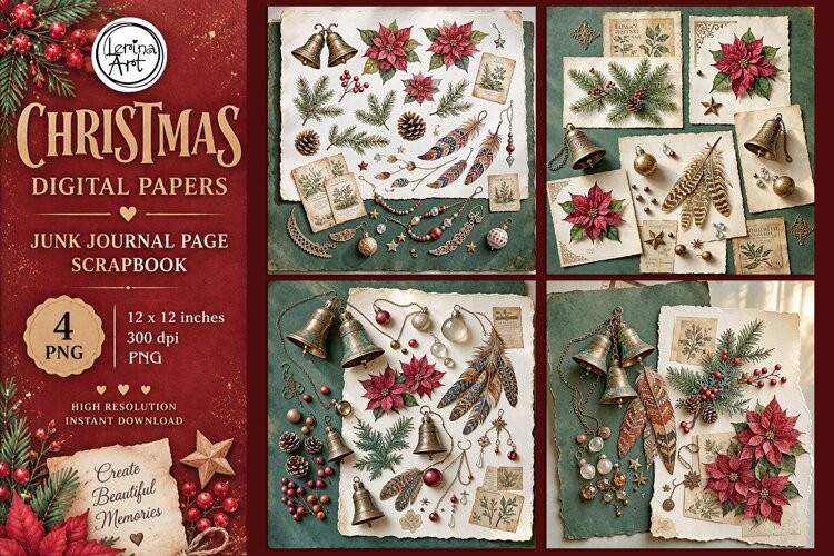 Christmas digital papers. Junk Journal page. Scrapbook example image 1