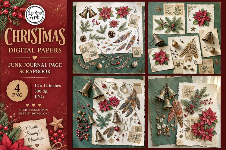 Christmas digital papers. Junk Journal page. Scrapbook