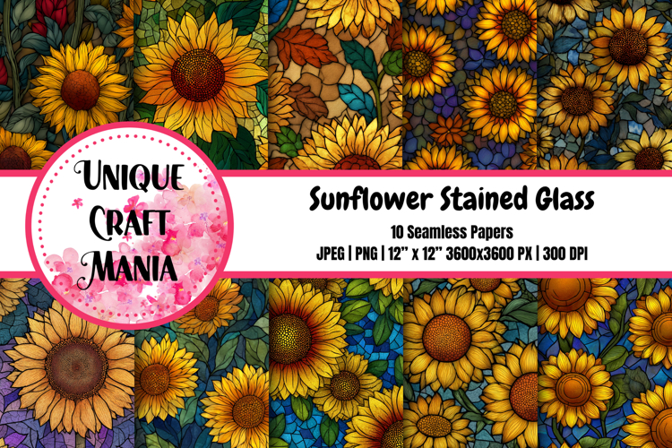 Sunflowers Stained Glass Seamless Pattern