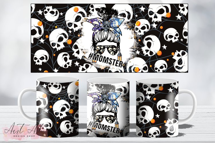 11oz Coffee Mug Wrap Halloween Cobweb Skull Momster