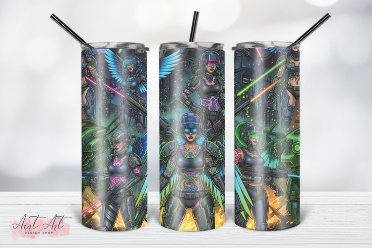 Futuristic Female Soldiers Tumbler Wrap