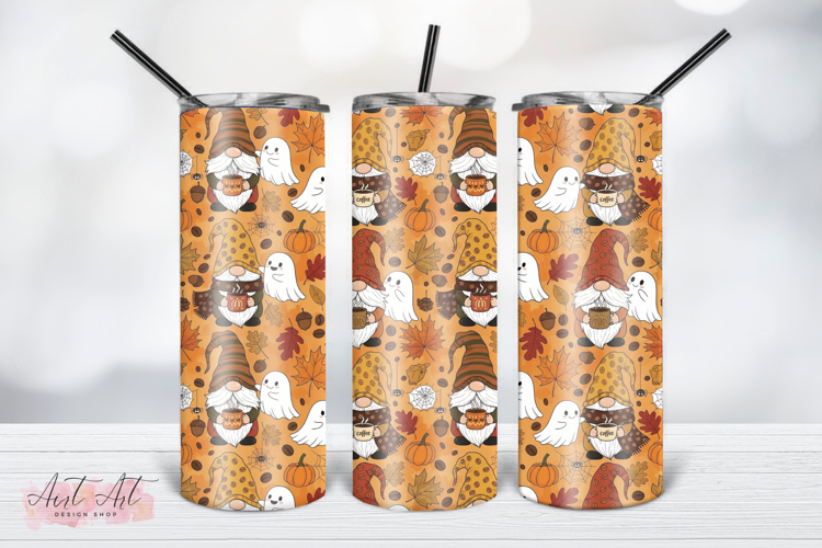Fall Gnomes & Ghosts Tumbler Wrap PNG