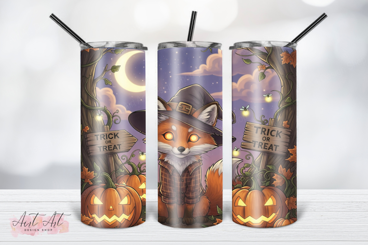 Cute Halloween Fox Tumbler Wrap PNG