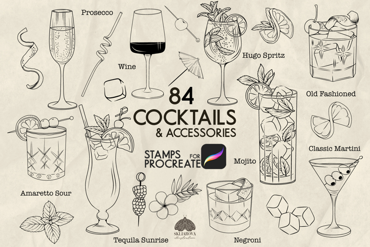 Cocktails & Drinks Procreate Stamp Brushes