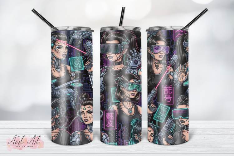Cyberpunk Girl Gang Tumbler Wrap PNG