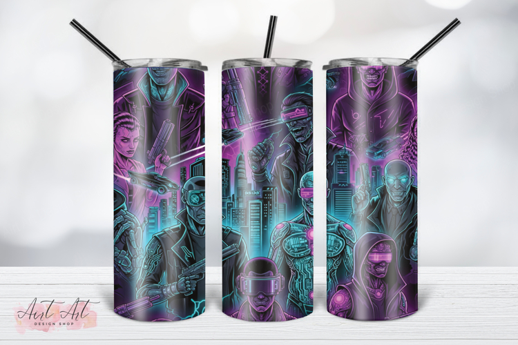 Cyberpunk City Tumbler Wrap PNG