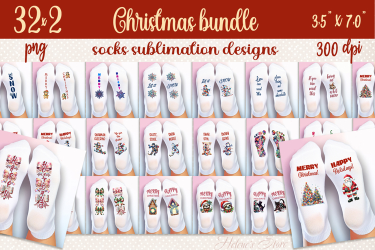 Funny Merry Christmas Socks Sublimation Designs BUNDLE png