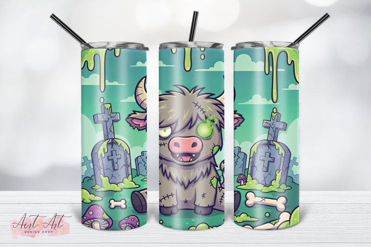 Zombie Highland Cow Tumbler Wrap PNG