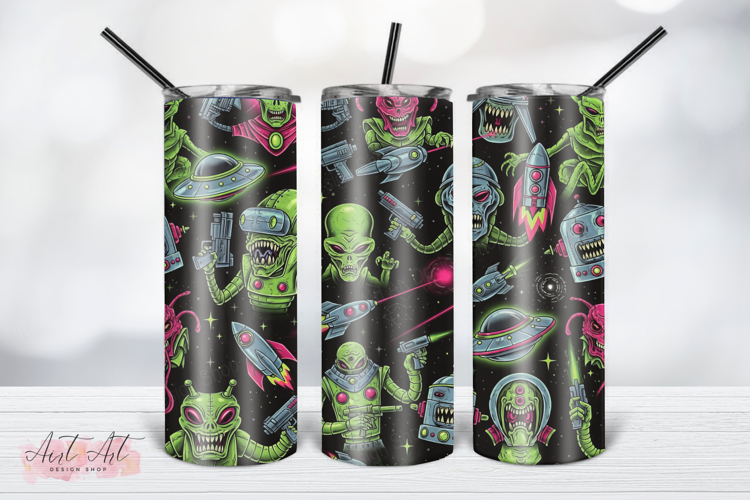 Retro Alien Invasion Tumbler Wrap PNG