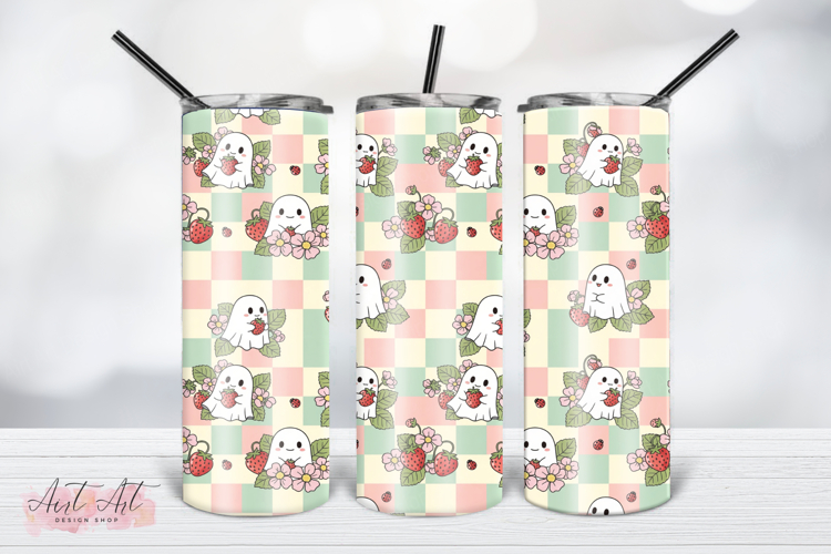 Strawberry Ghost Tumbler Wrap PNG