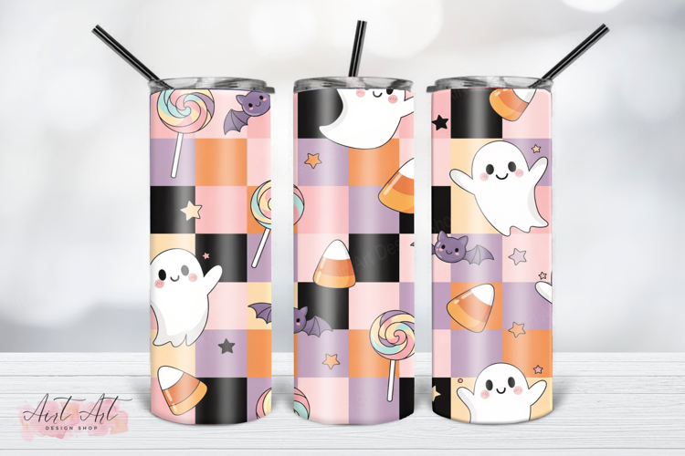 Kawaii Halloween Checkerboard Tumbler