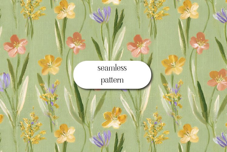 Wildflower Pattern on Sage Green Background