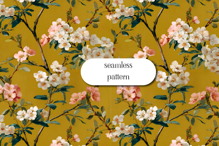 Cherry Blossom Seamless Pattern, Spring Floral Digital Paper