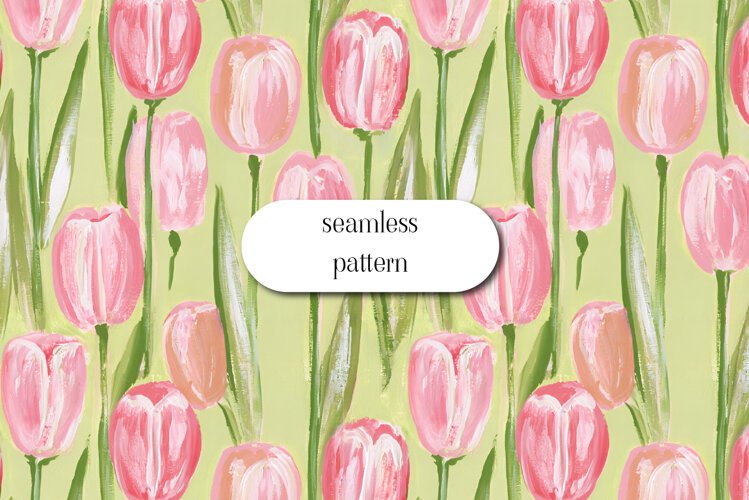 Pink Tulip Pattern on Soft Lime Green example image 1