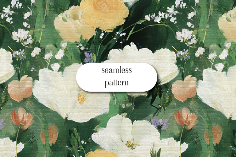 Painterly Floral Seamless Pattern Green Garden JPG example image 1