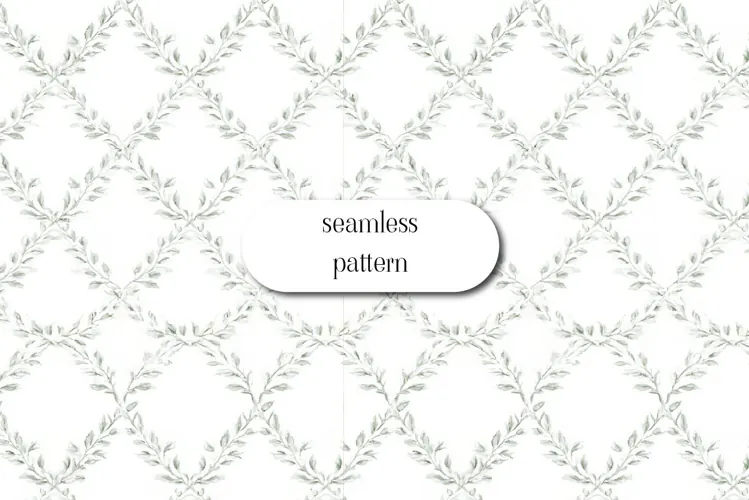 Sage Green Botanical Trellis Pattern