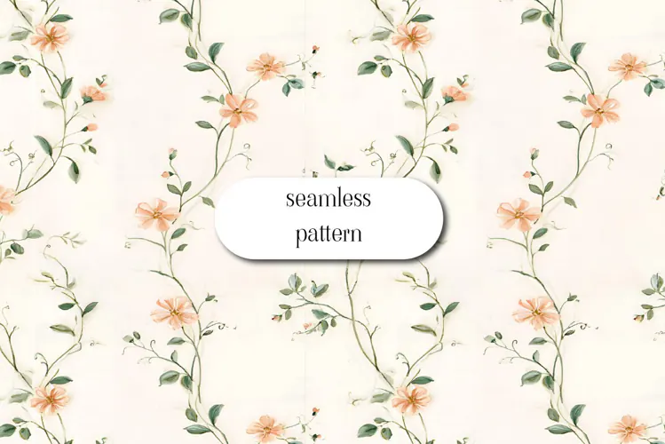 Peach Wildflower Pattern on Cream Background