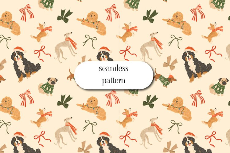 Christmas Dogs and Festive Bows Pattern example image 1