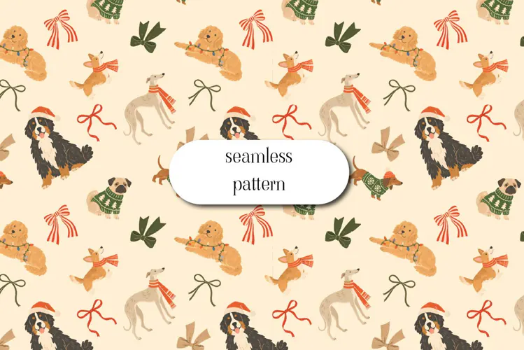 Christmas Dogs and Festive Bows Pattern